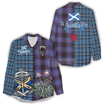 Rutherford Tartan Women's Casual Shirt Happy St. Andrew's Day Half Tartan Style