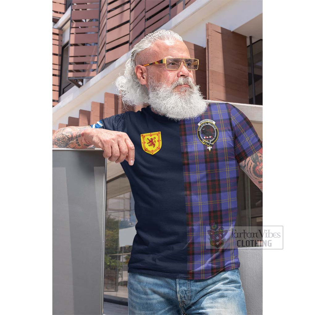 Tartan Vibes Clothing Rutherford Tartan Cotton T-shirt with Scottish Lion Royal Arm Half Style