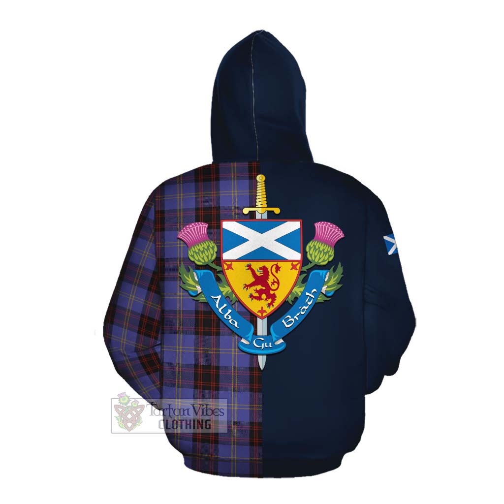 Tartan Vibes Clothing Rutherford Tartan Cotton Hoodie Alba with Scottish Lion Royal Arm Half Style