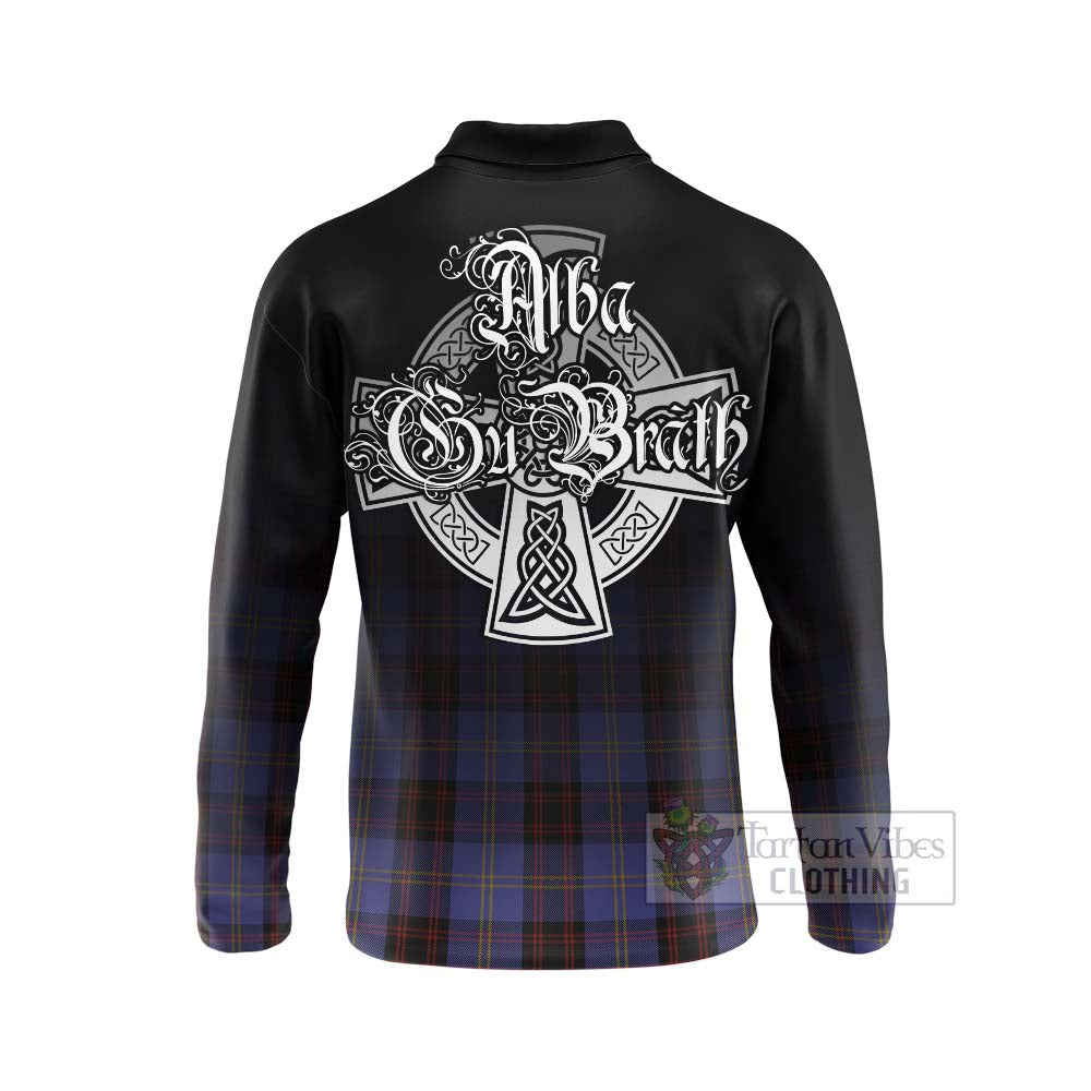 Tartan Vibes Clothing Rutherford Tartan Long Sleeve Polo Shirt Featuring Alba Gu Brath Family Crest Celtic Inspired