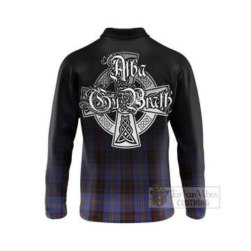 Rutherford Tartan Long Sleeve Polo Shirt Featuring Alba Gu Brath Family Crest Celtic Inspired