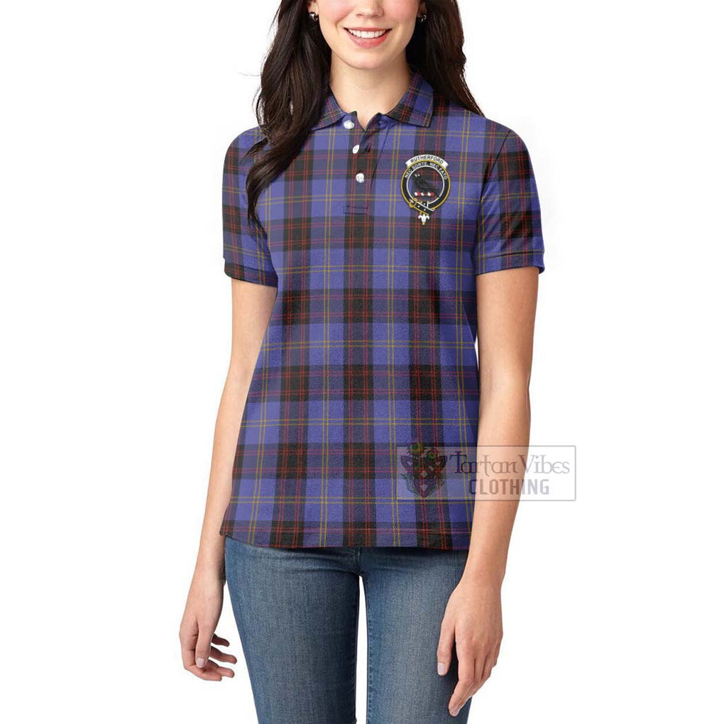 Tartan Vibes Clothing Rutherford Tartan Women's Polo Shirt with Family Crest Celtic Skull Style