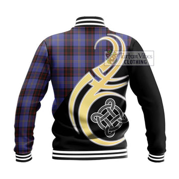 Rutherford Tartan Baseball Jacket with Family Crest and Celtic Symbol Style