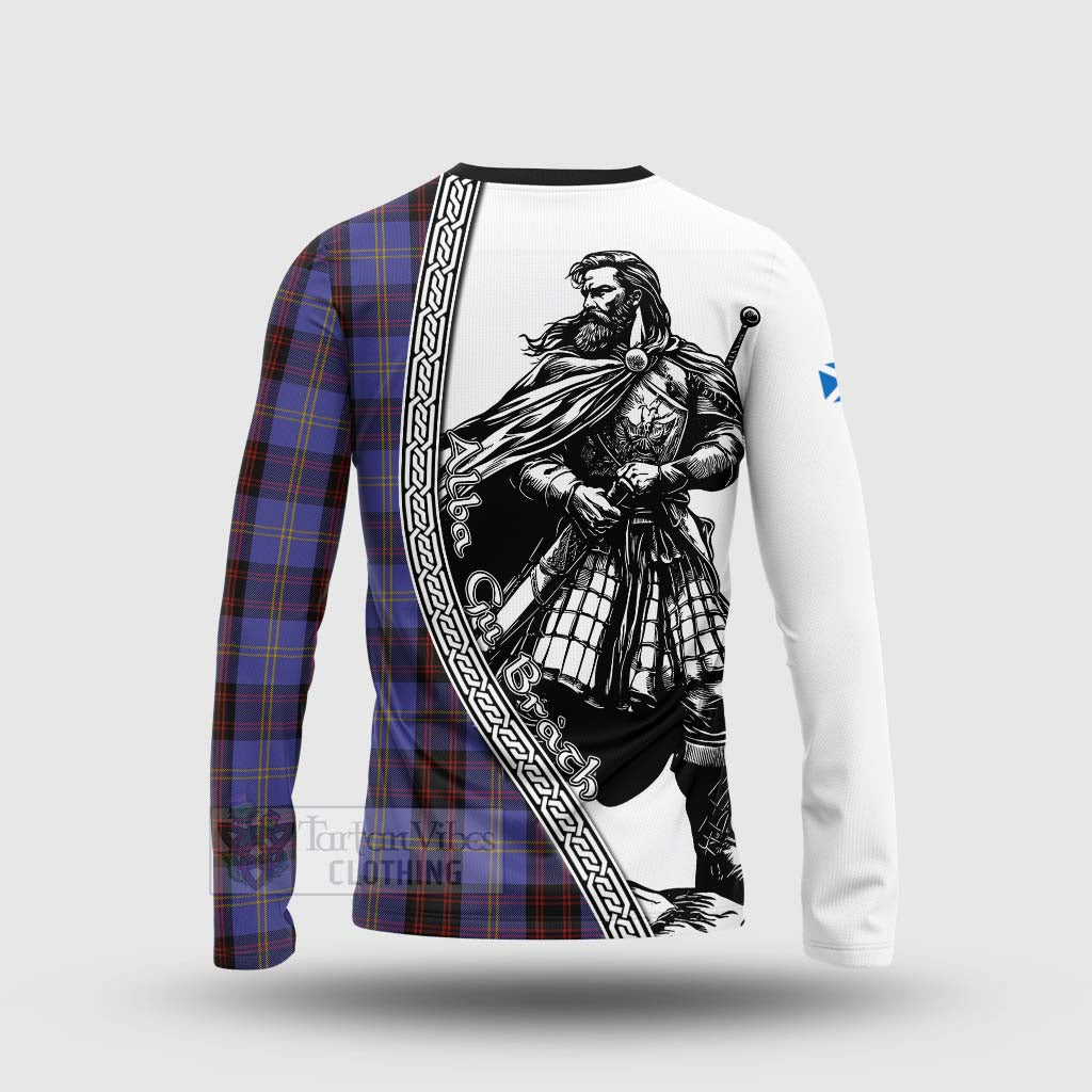 Tartan Vibes Clothing Rutherford Tartan Clan Crest Long Sleeve T-Shirt with Highlander Warrior Celtic Style