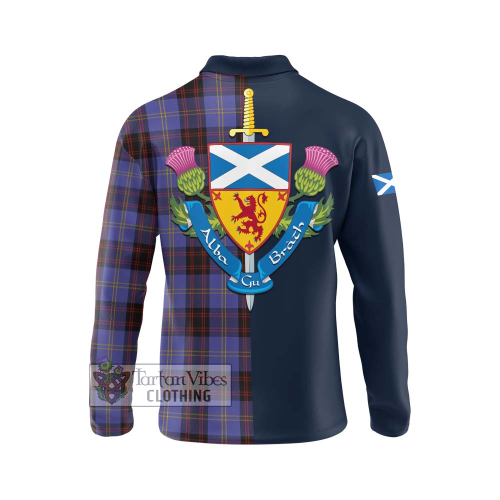 Tartan Vibes Clothing Rutherford Tartan Long Sleeve Polo Shirt with Scottish Lion Royal Arm Half Style