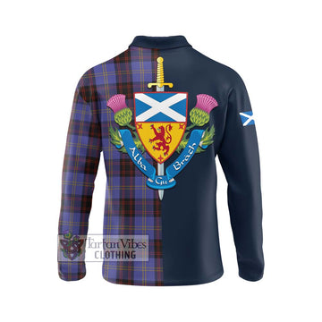 Rutherford Tartan Long Sleeve Polo Shirt Alba with Scottish Lion Royal Arm Half Style