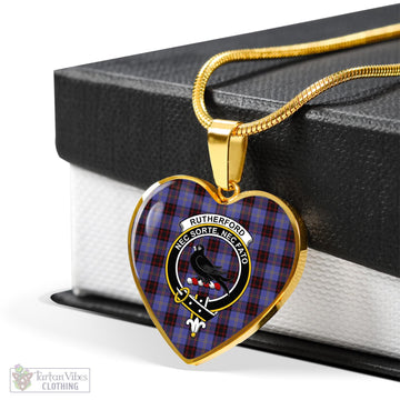 Rutherford Tartan Heart Necklace with Family Crest