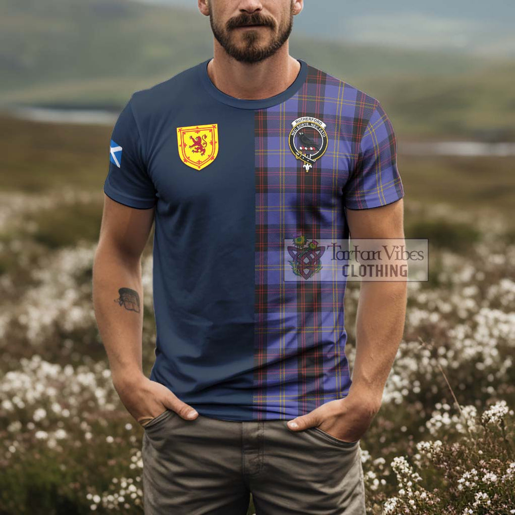 Tartan Vibes Clothing Rutherford Tartan T-Shirt Alba with Scottish Lion Royal Arm Half Style