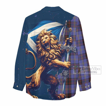 Rutherford Tartan Family Crest Women's Casual Shirt with Scottish Majestic Lion