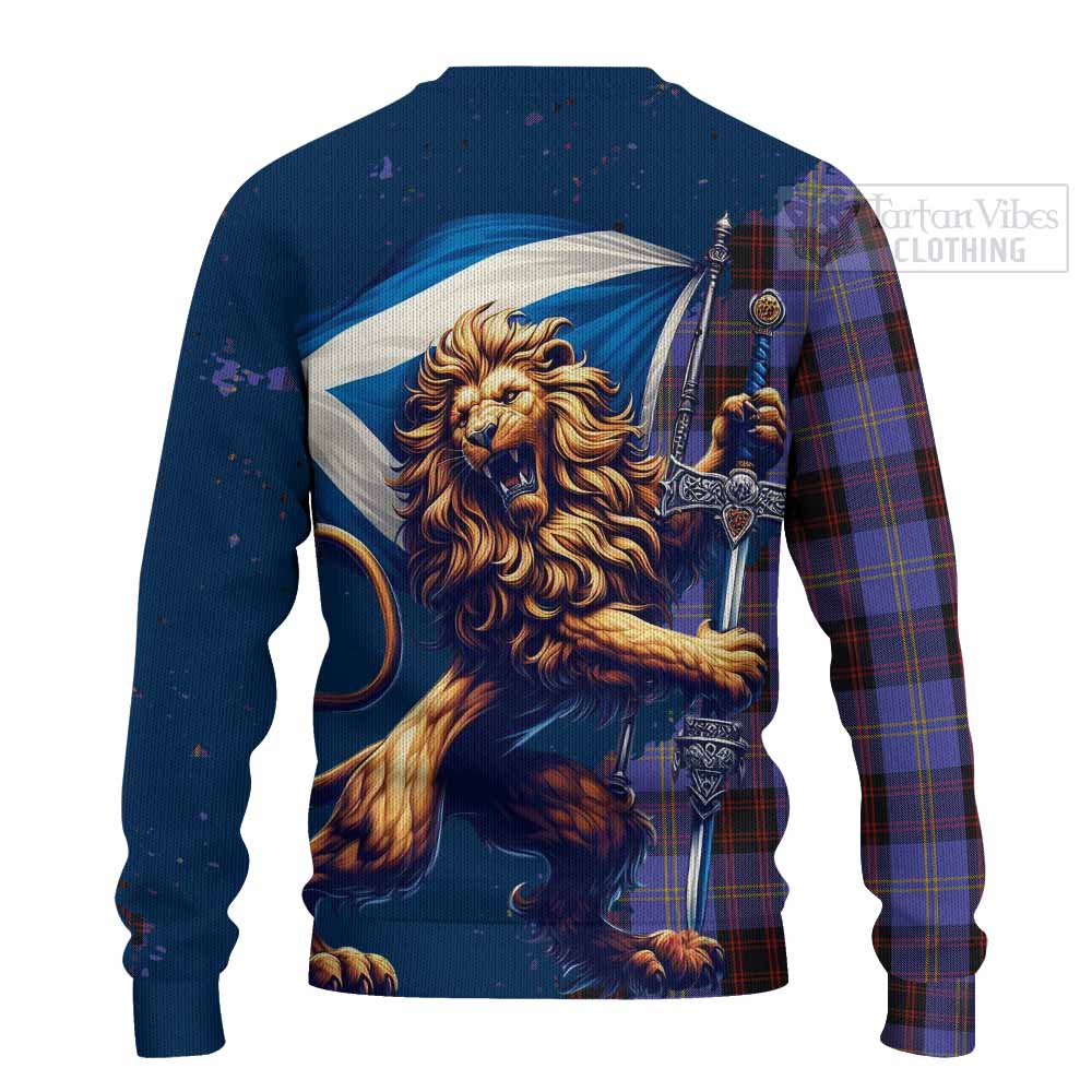 Tartan Vibes Clothing Rutherford Tartan Family Crest Knitted Sweater with Scottish Majestic Lion