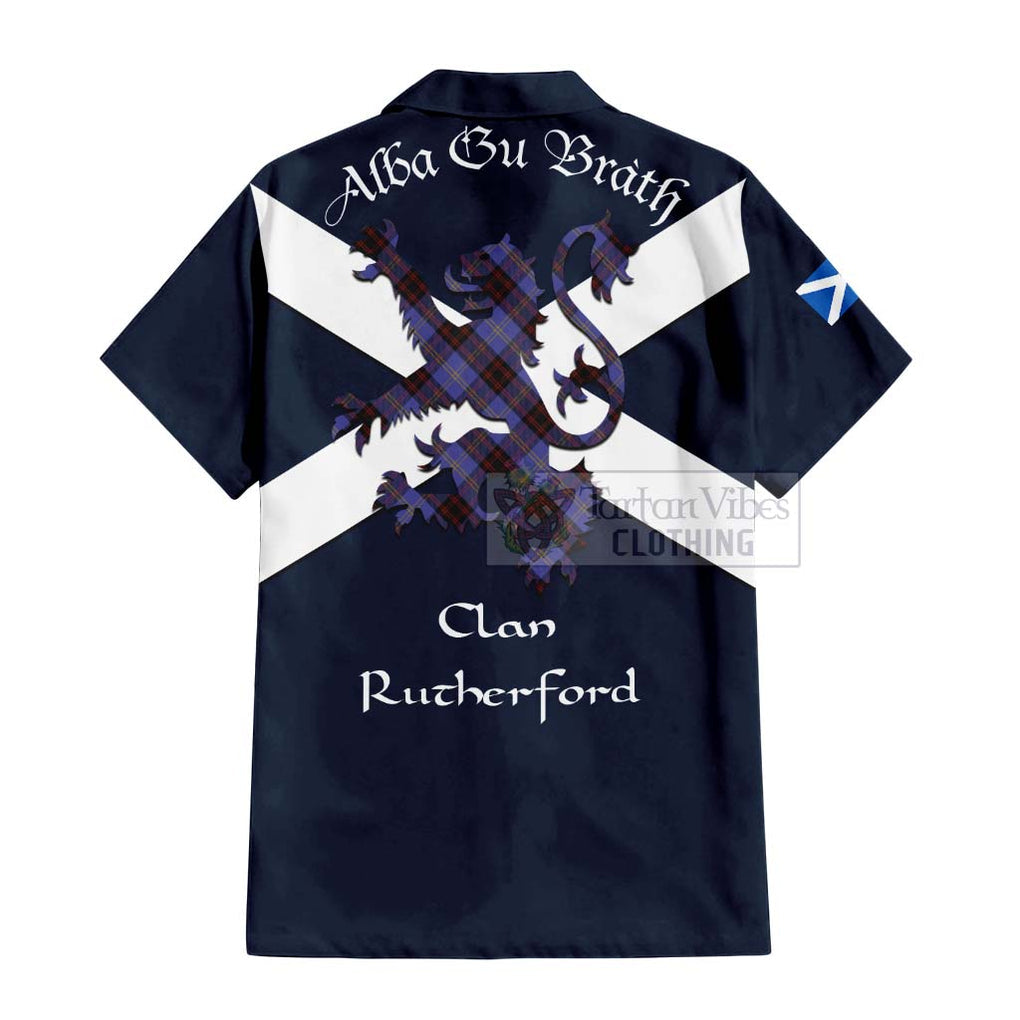 Tartan Vibes Clothing Rutherford Tartan Lion Rampant Short Sleeve Button Shirt – Proudly Display Your Heritage with Alba Gu Brath and Clan Name