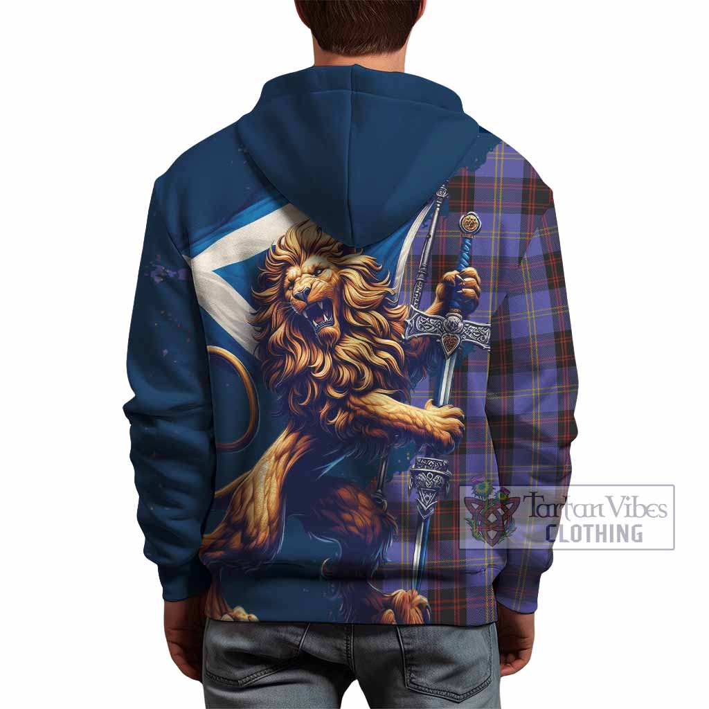 Rutherford Tartan Family Crest Hoodie with Scottish Majestic Lion