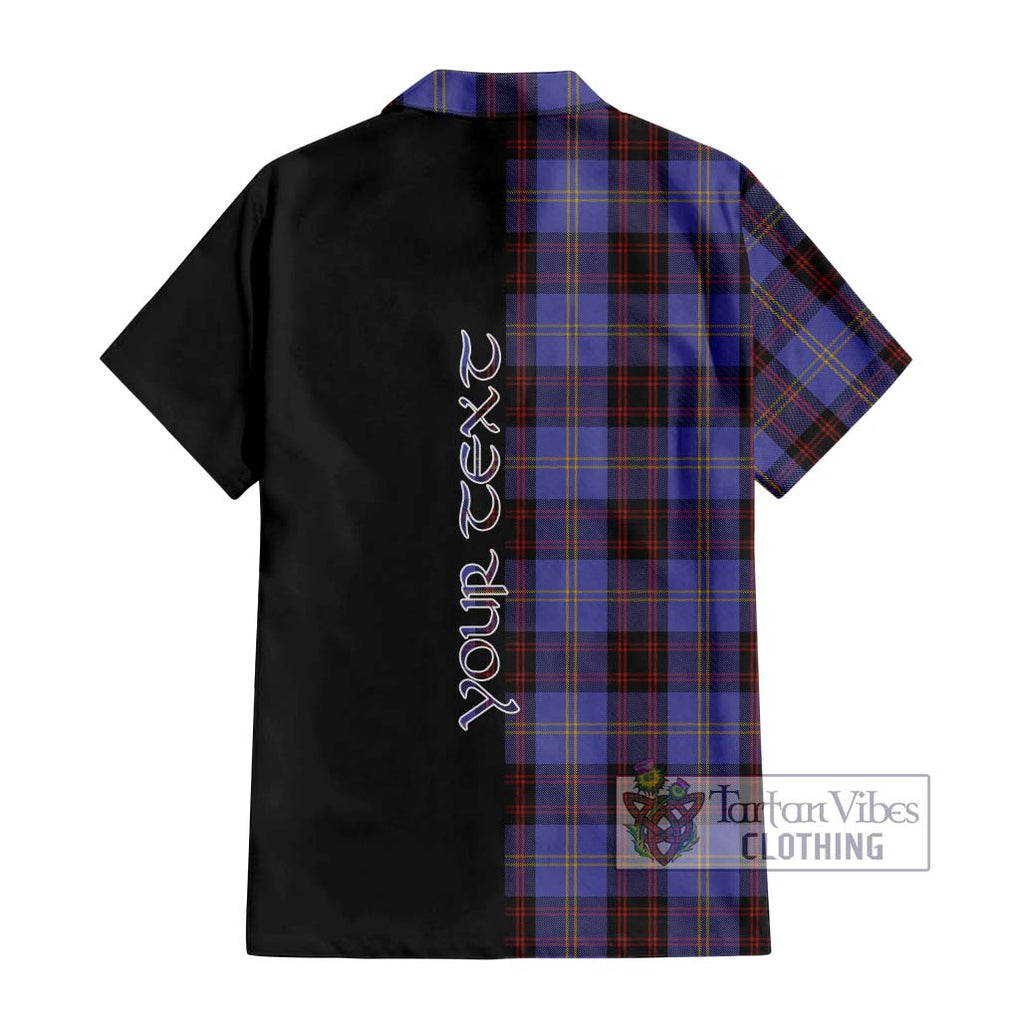 Rutherford Tartan Short Sleeve Button Shirt with Family Crest and Half Of Me Style - Tartanvibesclothing Shop