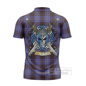 Rutherford Tartan Zipper Polo Shirt with Family Crest Celtic Skull Style