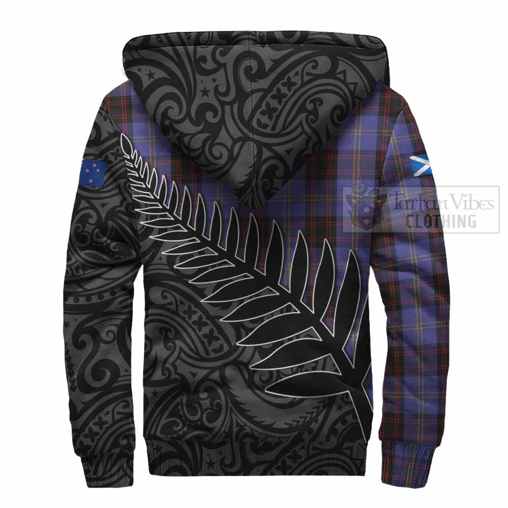 Tartan Vibes Clothing Rutherford Crest Tartan Sherpa Hoodie with New Zealand Silver Fern Half Style