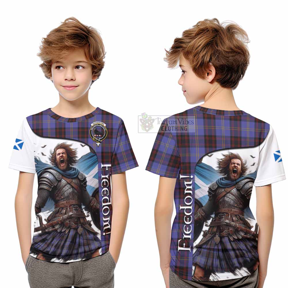 Tartan Vibes Clothing Rutherford Crest Tartan Kid T-Shirt Inspired by the Freedom of Scottish Warrior