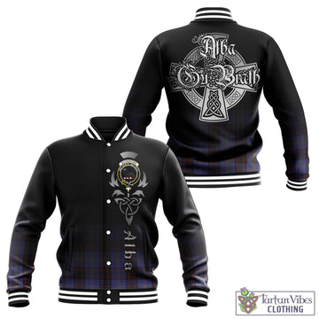 Rutherford Tartan Baseball Jacket Featuring Alba Gu Brath Family Crest Celtic Inspired