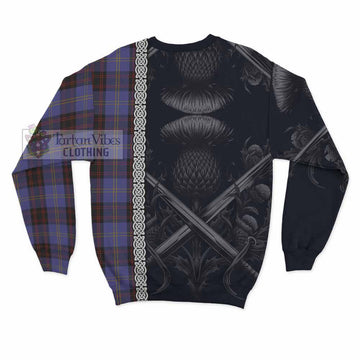 Rutherford Tartan Sweatshirt with Family Crest Cross Sword Thistle Celtic Vibes