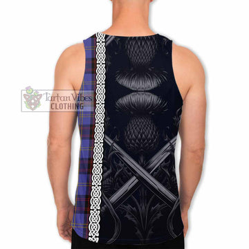 Rutherford Tartan Men's Tank Top with Family Crest Cross Sword Thistle Celtic Vibes