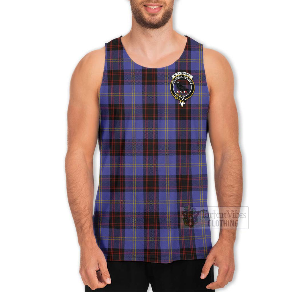 Tartan Vibes Clothing Rutherford Tartan Men's Tank Top with Family Crest Celtic Skull Style