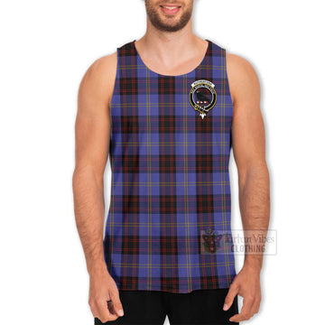 Rutherford Tartan Men's Tank Top with Family Crest Celtic Skull Style