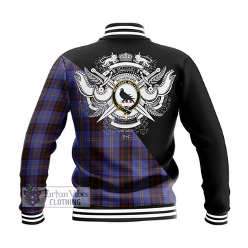 Rutherford Tartan Baseball Jacket with Family Crest and Military Logo Style