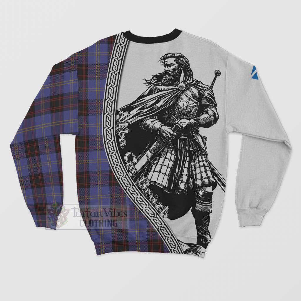 Tartan Vibes Clothing Rutherford Tartan Clan Crest Sweatshirt with Highlander Warrior Celtic Style