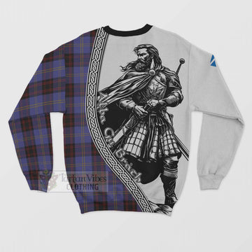 Rutherford Tartan Clan Crest Sweatshirt with Highlander Warrior Celtic Style