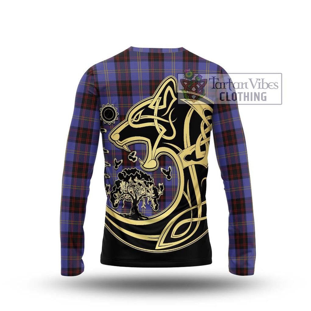 Rutherford Tartan Long Sleeve T-Shirt with Family Crest Celtic Wolf Style - Tartan Vibes Clothing