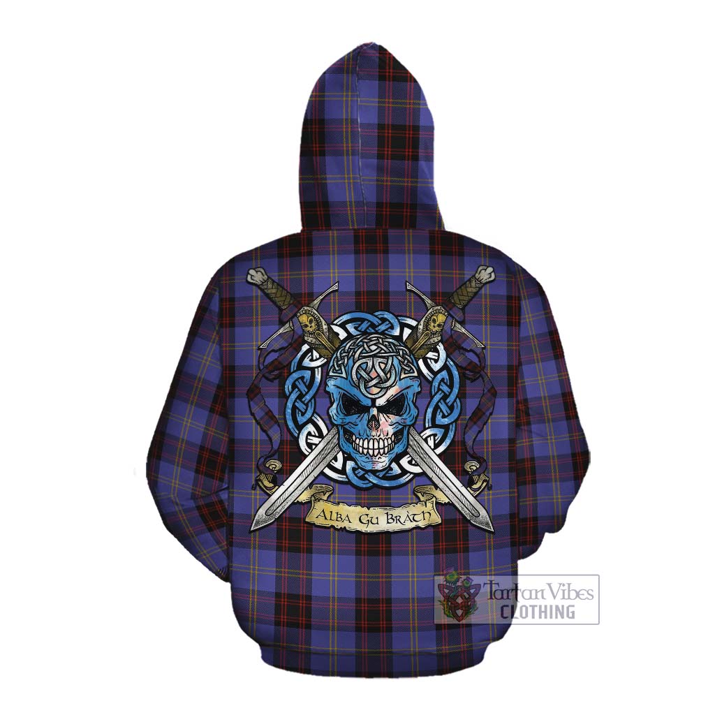 Tartan Vibes Clothing Rutherford Tartan Cotton Hoodie with Family Crest Celtic Skull Style