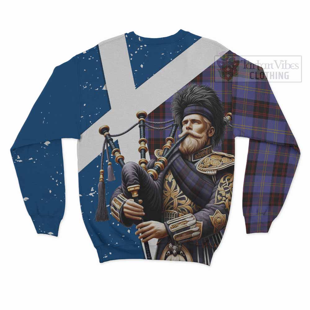 Tartan Vibes Clothing Rutherford Tartan Sweatshirt with Family Crest Scottish Bagpiper Vibes