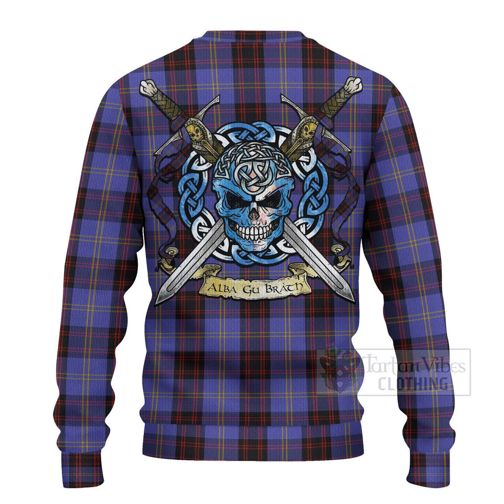 Tartan Vibes Clothing Rutherford Tartan Knitted Sweater with Family Crest Celtic Skull Style