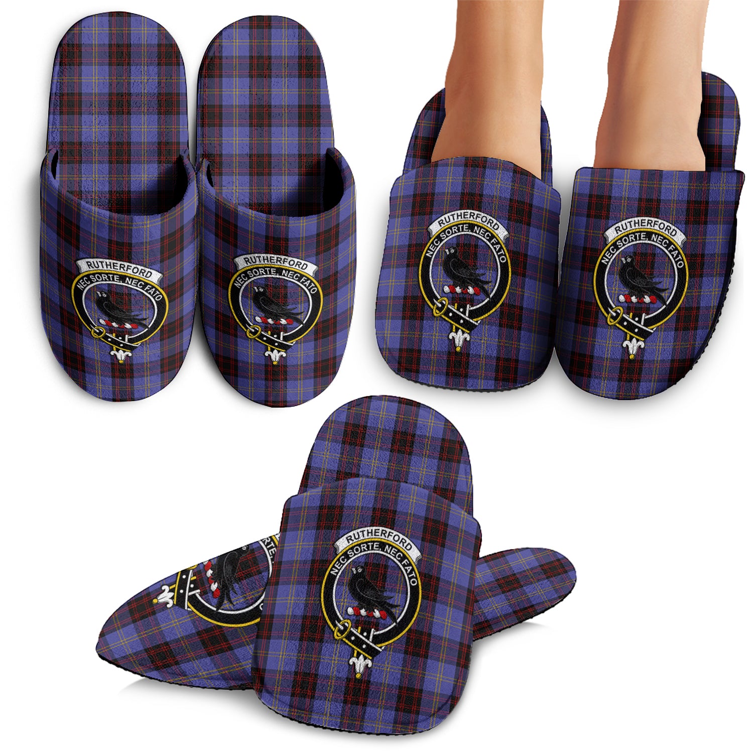 Rutherford Tartan Home Slippers with Family Crest - Tartan Vibes Clothing