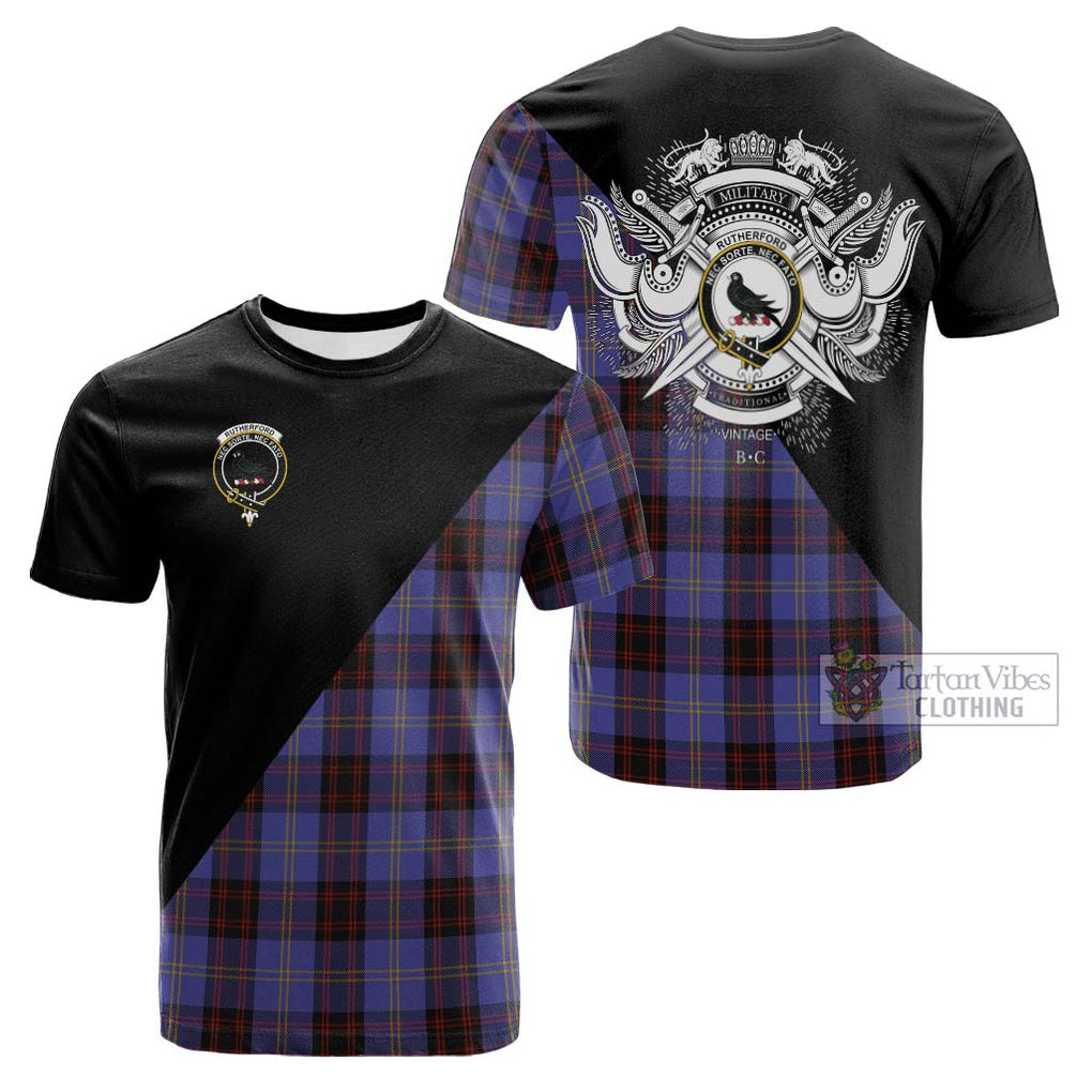 Tartan Vibes Clothing Rutherford Tartan Cotton T-shirt with Family Crest and Military Logo Style