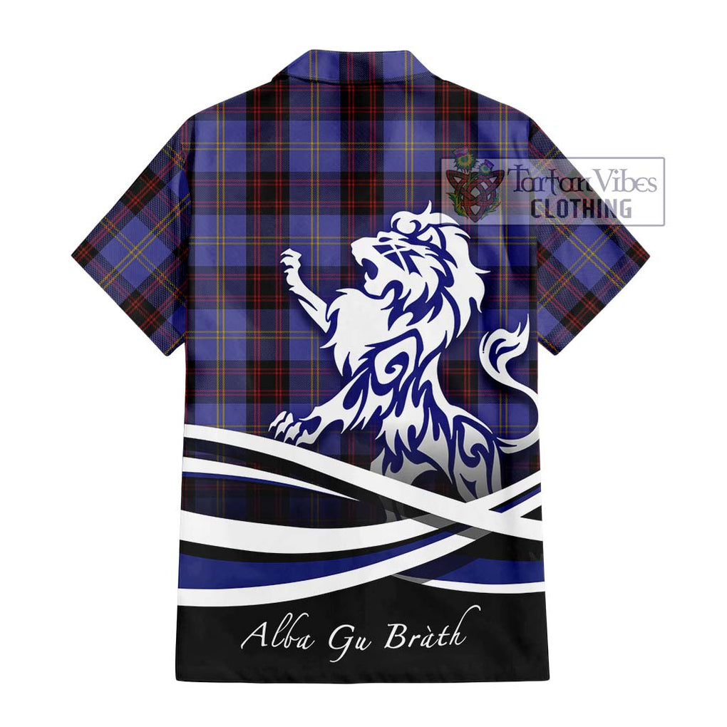 Rutherford Tartan Short Sleeve Button Shirt with Alba Gu Brath Regal Lion Emblem - Tartanvibesclothing Shop