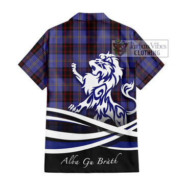 Rutherford Tartan Short Sleeve Button Shirt with Alba Gu Brath Regal Lion Emblem