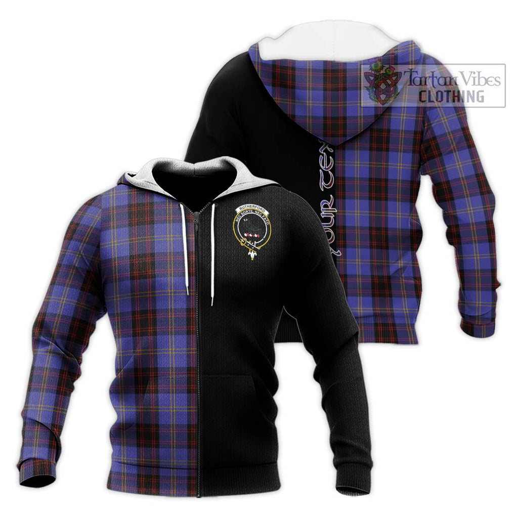 Rutherford Tartan Knitted Hoodie with Family Crest and Half Of Me Style Unisex Knitted Zip Hoodie - Tartanvibesclothing Shop