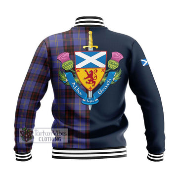 Rutherford Tartan Baseball Jacket Alba with Scottish Lion Royal Arm Half Style