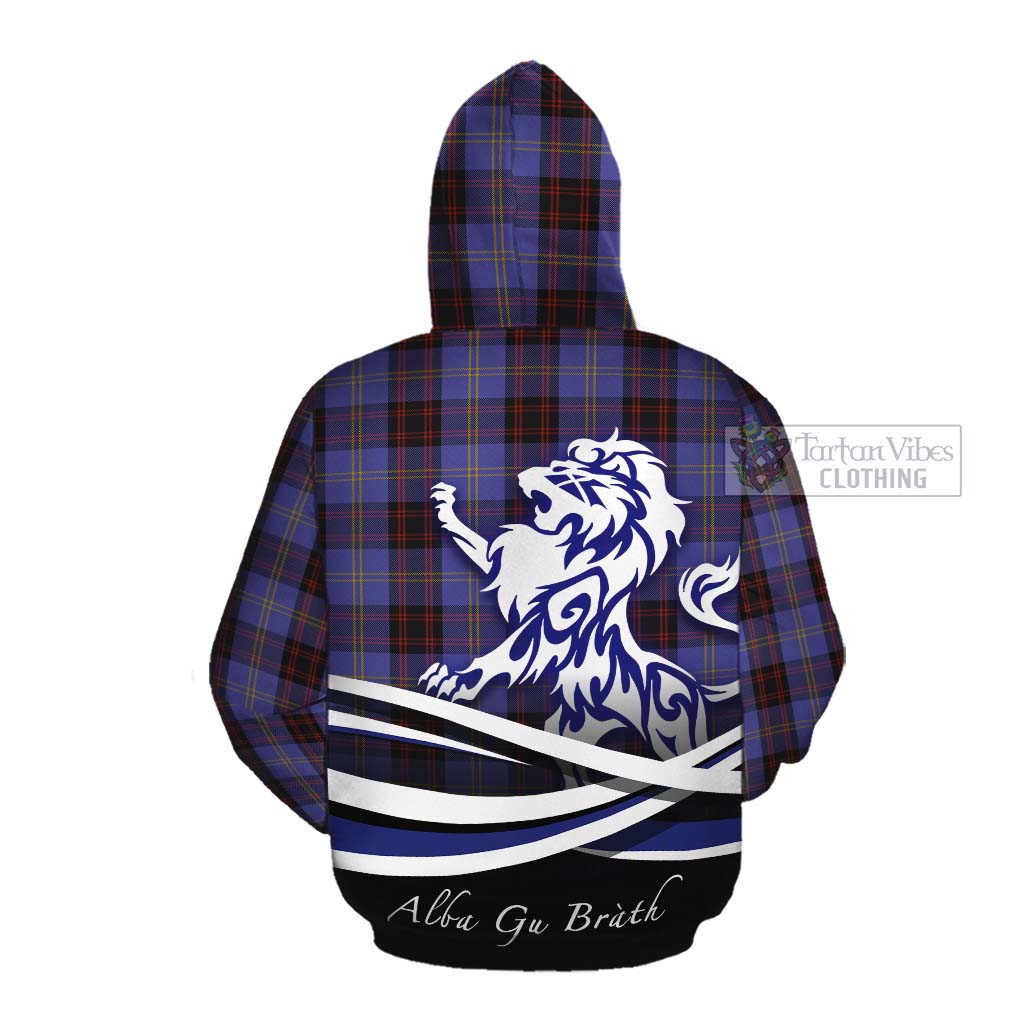 Tartan Vibes Clothing Rutherford Tartan Cotton Hoodie with Alba Gu Brath Regal Lion Emblem