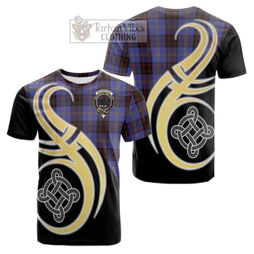 Rutherford Tartan Cotton T-shirt with Family Crest and Celtic Symbol Style