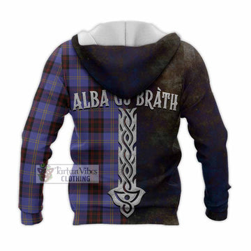 Rutherford Tartan Family Crest Knitted Hoodie Alba Gu Brath Be Brave Lion Ancient Style - Tartan Vibes Clothing