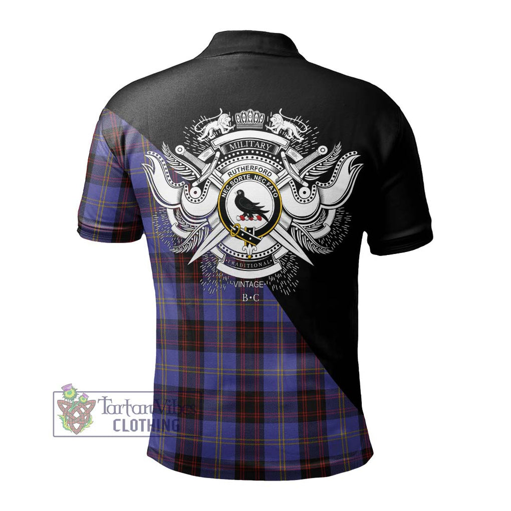 Rutherford Tartan Polo Shirt with Family Crest and Military Logo Style - Tartanvibesclothing Shop