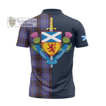 Rutherford Tartan Zipper Polo Shirt Alba with Scottish Lion Royal Arm Half Style