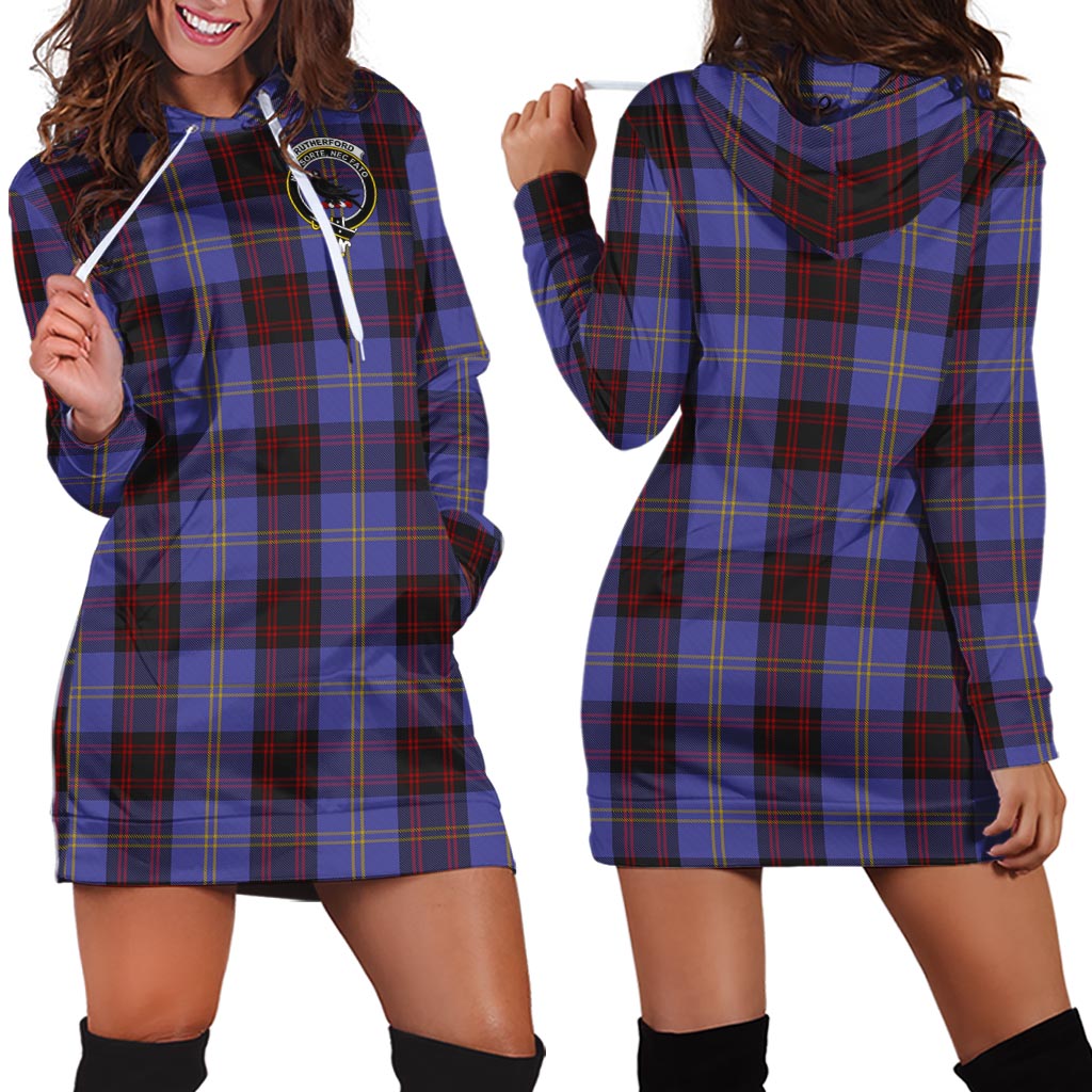 Rutherford Tartan Hoodie Dress with Family Crest - Tartan Vibes Clothing