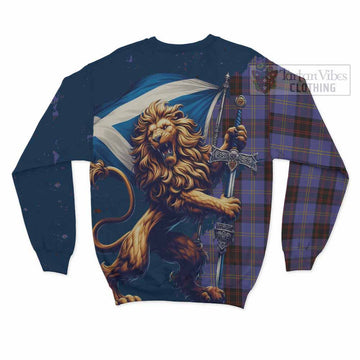 Rutherford Tartan Family Crest Sweatshirt with Scottish Majestic Lion