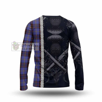 Rutherford Tartan Long Sleeve T-Shirt with Family Crest Cross Sword Thistle Celtic Vibes