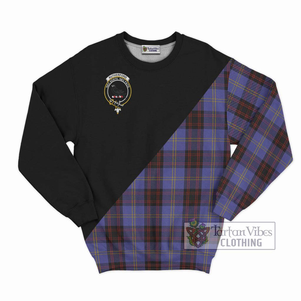 Rutherford Tartan Sweatshirt with Family Crest and Military Logo Style - Tartanvibesclothing Shop