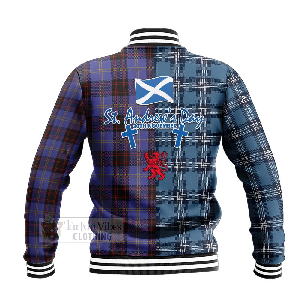 Tartan Vibes Clothing Rutherford Tartan Baseball Jacket Happy St. Andrew's Day Half Tartan Style