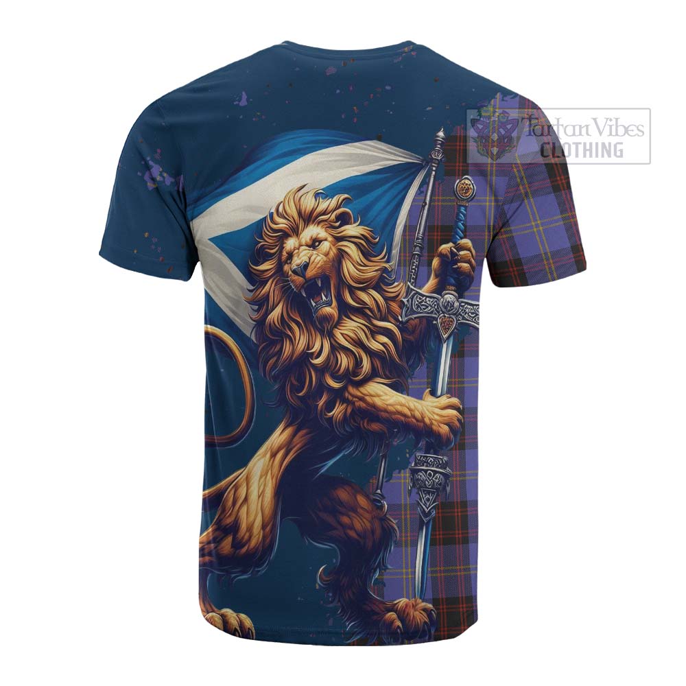 Tartan Vibes Clothing Rutherford Tartan Family Crest Cotton T-shirt with Scottish Majestic Lion