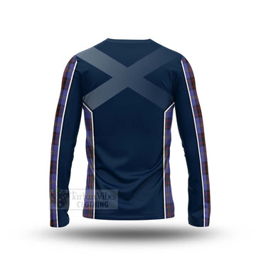 Rutherford Tartan Long Sleeve T-Shirt with Family Crest and Scottish Thistle Vibes Sport Style